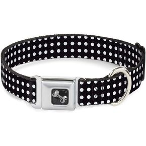 Dog Collar Seatbelt Buckle Micro Polka Dots Black White 18 to 32 Inches 1.5 Inch Wide