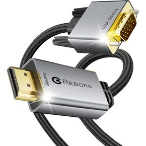 محول كابل HDMI إلى VGA من Reborn بطول 10 أقدام [ألومنيوم، مطلي بالذهب] مصدر HDMI 1080p إلى سلك VGA مضفر للشاشة، الكمبيوتر، سطح المكتب، الكمبيوتر المحمول، الكمبيوتر الشخصي، جهاز العرض، HDTV، Roku، Xbox - ذكر إلى ذكر in Kuwait