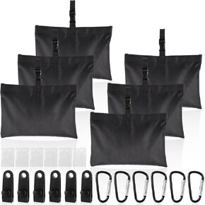 6pcs Boat Mooring Cover Sand Bags, 600D Boat Cover Weights with Tarp Clips & Carabiners Small Sand Bags for Weight Oxford Cloth Sandbags for Boat Cover Accessories