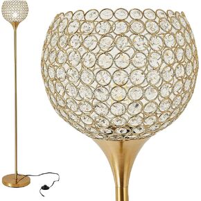 DFL Spherical Crystal Floor Lamp, 7.9 inch Shade 1-Light Modern Chrome Finish Floor Lamp, Crystal Floor Lamp Fixture for Living Room, Bedroom, Dining Room, Office, E26 Base, LED Bulb Included