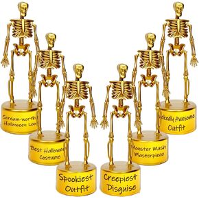 Halloween Party Supplies - Golden Best Costume Skeleton Trophies for Kids Adults Contest Awards Prizes - 6 Packs