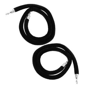 NovelBee 2pcs Velvet Stanchion Ropes with Silver Hooks,10 Feet Stanchion Queue Barrier Ropes,Crowd Control Velvet Rope Safety Barriers for Party Decorations(Black)