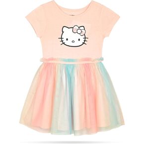 Hello Kitty Girls and Toddlers' Short Sleeve Tutu Dress Casual Tulle Skirt Dresses, Powder Blue 3T