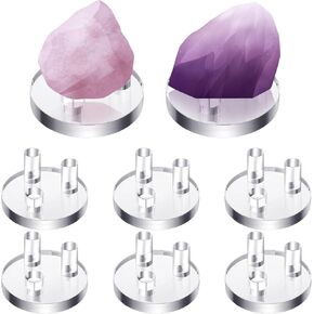 Jetec 8 Pcs Mini Rock Display Stand 3 Pegs Acrylic Display Stands Clear Mineral Display Stand Crystal Stand for Display Geode Mineral Holder Round Display Stands for Coral Agate Collectibles