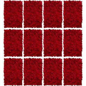 BLOSMON Flower Wall Panel Backdrop - 6 Pcs 24 x 16 Inch Red Artificial Hydrangea Floral Backdrop for Wedding Party Baby Bridal Shower Decor, Hanging Fake Silk Flower Backdrop Decoration
