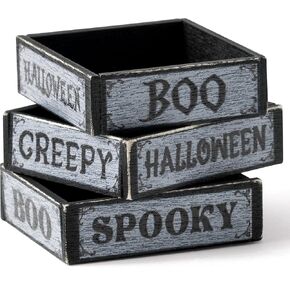 Halloween Miniature Box Crate - 3Pcs Retro Mini Farmhouse Tiered Tray Decor Spooky Boo Creepy Wooden Crate Basket Decorative Box Vintage Rustic Miniature Garden Farm Accessories Home Decoration