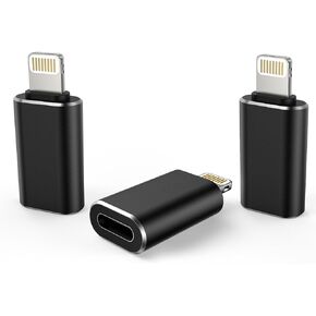 TechMatte USB C Type C to Lightning Adapter Cable, [3 Pack] 1.8-2.2A 15W Fast Charging Support Data Sync, Compatible for iPhone iPad iPod AirPods, Not for Headphones/OTG Android, 1 Black+ 2 Grey in Kuwait