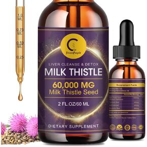 Milk Thistle Extract Drops for Liver Cleanse Detox & Repair, Liver Supplement with Dandelion Root, Artichoke and Turmeric, All-Natural Herbal Liver Support Supplement, Vegan, Non-GMO, 2 FL OZ