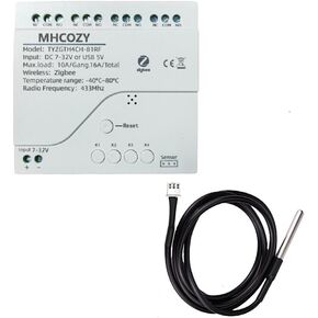 Zigbee Temperature Monitor Controller,4 Channel 12V Tuya app Remote Dry Contact Smart Relay Switch with Waterproof Temperature Sensor Probe(Tuya Zigbee hub needed)