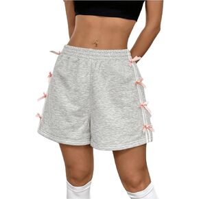 WDIRARA Women's Side Striped Bow Side Mini Shorts Elastic High Waist Athletic Shorts