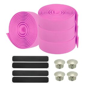 PATIKIL Bike Handlebar Tape, 4 Pack EVA Handle Grip Wraps Non-Slip Bicycle Bar Tape with Black End Plugs for Racing Bicycles Road Bicycle, Pink
