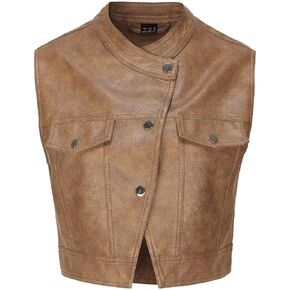 Women Faux Leather Vest Rivet Moto Biker Vest Pu Leather Motorcycle Waistcoat