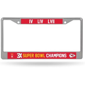 Rico Industries NFL Football Kansas City Chiefs 3X Champ Finger Design 12" x 6" Chrome Frame - Car/Truck/SUV Automobile Accessory
