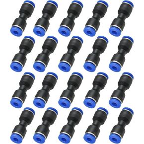 PATIKIL 4mm Push to Connect Fittings, 20Pcs Plastic Air Line Hose Fitting Quick Release Pneumatic Connectors Straight Union Two Way Coupler for Tube, Blue