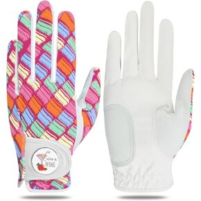 Women Golf Gloves Right Handed Golfer Left Hand Glove Grip Soft Breathable All Weather Printed Pattern 1 Pack with Ball Marker for Ladies Size S M L