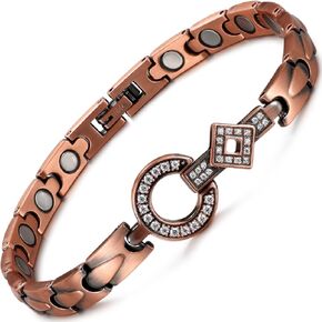 RainSo Women Crystal Pure Copper Magnetic Bracelets 3500 Gauss Adjustable Design with Gift Box