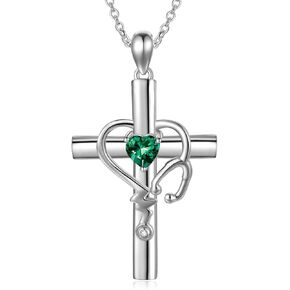 LONAGO Stethoscope Cross Pendant Necklace Nursing Stethoscope Neckalce Graduation Gift for Nurse Doctor