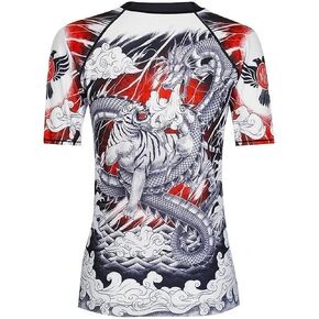 Raven Fightwear Women's Dragon and Tiger BJJ Rash Guard Short Sleeve MMA Black