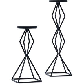 Weddingstar Tall Geo Pillar Candle Holder - Black - Set of 2