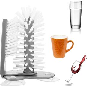 Jerliflyer Wall Suction Cup Washing Brush,bar Glass Washer Sink Glass Washer with Suction Cup Base (Gray)