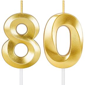 80th Birthday Candles for Cake,Gold Number Candles for Happy Birthday Cake Toppers,Birthday Decorations for Women Men Party Anniversary Wedding