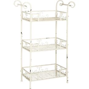 SAFAVIEH Outdoor Collection Noreen Victorian Scroll Antique Dark Green Wrought Iron 3-Tier Shelf