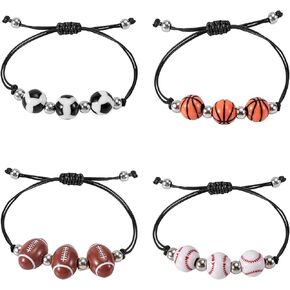 20pcs Sports Bracelets, Sports Party Favors Charm Bracelets Adjustable Inspirational Sport Ball Bracelets Rugby Soccer Football Baseball Basketball Jewelry for Birthday Men Women Adult Gifts