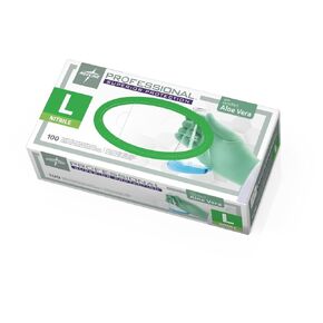 Medline PRO31763 Professional Powder-Free Nitrile Aloe Green Exam Glove, 9.5" Cuff, Large, Pack of 100