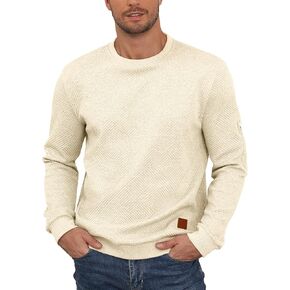 Men's Crewneck Sweatshirts with Arm Pocket Long Sleeve Pullover Sweater Geometric Texture Sweatshirt Lightweight
