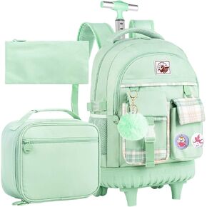 حقيبة ظهر AGSDON للفتيات، حقيبة كتب بعجلات دوارة مقاس 21 بوصة، حقيبة ظهر مدرسية بعجلات للكمبيوتر المحمول مع حقيبة غداء للمراهقين in Kuwait