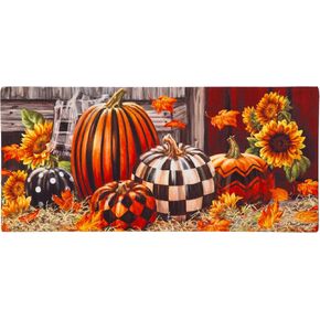 Evergreen Fall Harvest Pumpkins Sassafras Interchangeable Doormat | Fron Door Welcome Mat for Entrance Outdoor and Indoor | 22 x 10 inches Switch Mat