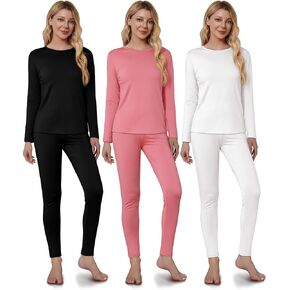 VZV 3 Set Thermal Underwear for Women, Base Layer Long Sleeve Thermals with Fleece Lined Thermals Top and Bottom Set