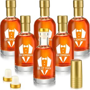 Nitial 6 Set Groomsmen Proposal Gifts Clear Glass Groomsmen Liquor Bottles 12.7 Oz 375 ml with Cork Stopper Airtight Lid Wedding Groomsmen Gifts Best Man Gift for Groomsman for Wedding Party Favor