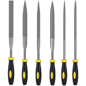Mini Needle File Set, 6 Shapes, Wood Rasp, Metal, Plastic, Carving - File Set for Woodworking, DIY Handicraft, 7" Long, High Carbon Steel, Rubber Handle, 6 Pieces