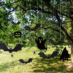 14 PCS Halloween Bats, Outdoor Lawn Decor Spider,Scary Gost,Mini Pumpkin, Hanging Bat for Halloween Party Decorations, Haunted House Decoration