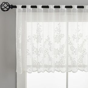 Kotile Ivory Sheer Valance Curtain W62 x L22 Inch 1 Panel French Country Floral European Lace Valance Curtain for Kitchen Windows, Privacy Punched Holes Vintage Short Window Valance Curtain