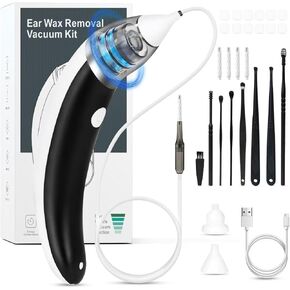 Ear Vacuum Wax Remove, Ear Wax Removal,5 Levels Strong Suction Ear Wax Remover, USB Charge Ear Wax Vacuum, Reusable Ear Wax Removal Kit,Electric Ear Wax Remover for Adults and Kids(Gray)