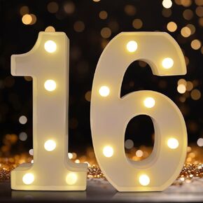 DyingSwan Led Light Up Numbers, 16th Birthday Decorations Light Up Lights, Decorative Led Numbers Lights, Battery Powered Light Numbers Sign Lights for Sweet 16 Decor Party (Warm White)