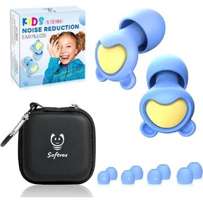 Kids Earplugs (5-12 yrs) – Reusable Noise Sensitivity Ear Plugs for Airplane, Focus, Concerts, Socializing, Sports, Travel, Monster Truck, Fireworks - 8 Ear Tips in XS/S/M/L