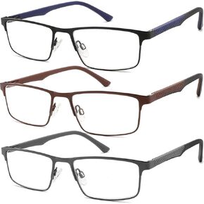 3 Pack Reading Glasses Men Blue Light Blocking, Readers for Men with Spring Hinge, Reduce Eyestain/UV/Dryness