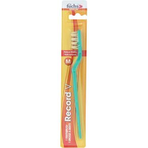 Fuchs Brushes Record V Natural Bristle Toothbrush, Adult, Medium