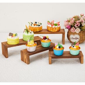 4 Tier Cupcake Stand - Wood Display Risers Cake Stand for Display Cupcake Desserts, Wooden Display Stand for Party Tabletop Food Decor & Display