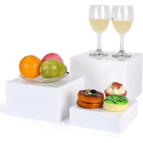 Display Risers, Buffer Risers and Cake Stand, Acrylic Display Stands for Catering Supplies Buffet Display, Dessert Table Display Set for Vendor Events, Set of 3 (White, Large (8,9,10)")