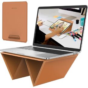 AboveTEK Ultra-Sleek Portable Laptop Stand, 2-in-1 Foldable Macbook Stand for Desk & iPad Tablet Stand Holder, Fits 14"~17" MacBook Air/Pro/Tablets/Kindle, PU Leather Adjustable Travel Computer Riser