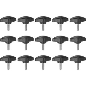 HARFINGTON 15pcs Tee Wing Knobs Thumb Screws M5 x 20mm Standard Male Thread Plastic T Knobs Adjustable Handles Hand Clamping Knobs Grip Thumbscrew, Black