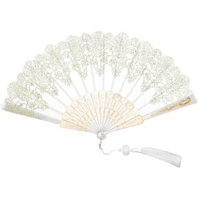 Fumwase Handheld Chinese Folding Fan Embroidered Flower Handheld Folding Fans 1920s Fan Flapper Hand Fan for Costume Party Wedding Dancing Decoration (1, Black)