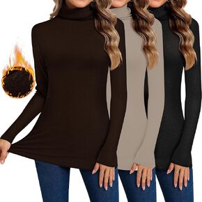 Ficerd 3 Pack Women's Thermal Turtleneck Shirts Long Sleeve Pullover Casual Turtle Neck Base Layer Tops