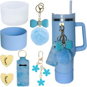 Accessories for Stanley Cup,2 Water Bottle Boots for Stanley Tumbler with Handle,Including Stick On Hook,Lipstick Holder Bag,Pompom Ball Keychain Charms for Stanley 40OZ Water Bottle Cup