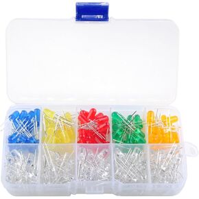 200 قطعة 5 مم LED الثنائيات الباعثة للضوء الساطع مجموعة مصابيح مؤشر LED 2 دبوس دائري اللون برتقالي/أحمر/أصفر/أخضر/أزرق (10 ألوان × 20 قطعة) in Kuwait