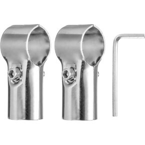 uxcell 2Pcs 180 Degree Structural Pipe Connectors 2 Way End Rails Clamp with Wrench Stainless Steel Corner Pipe Fittings for DIY Shelf Garden Support 1"/1.1" Fit Pipe Dia, Silvery